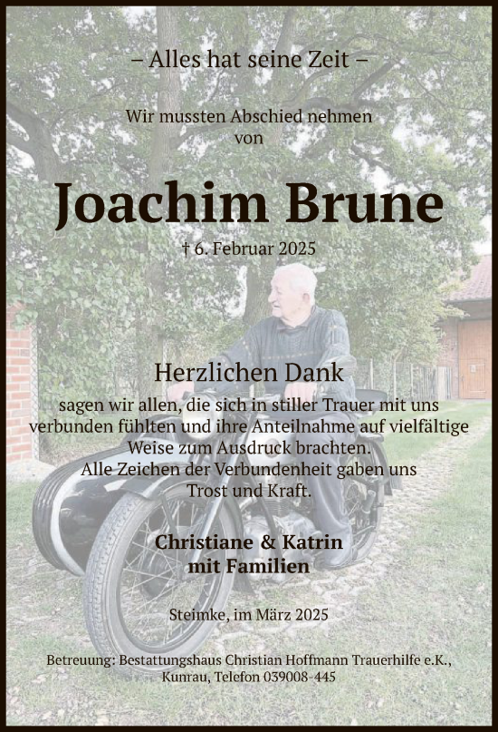 Traueranzeige von Joachim Brune von UEL