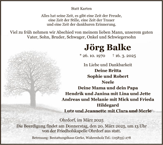 Traueranzeige von Jörg Balke von UEL