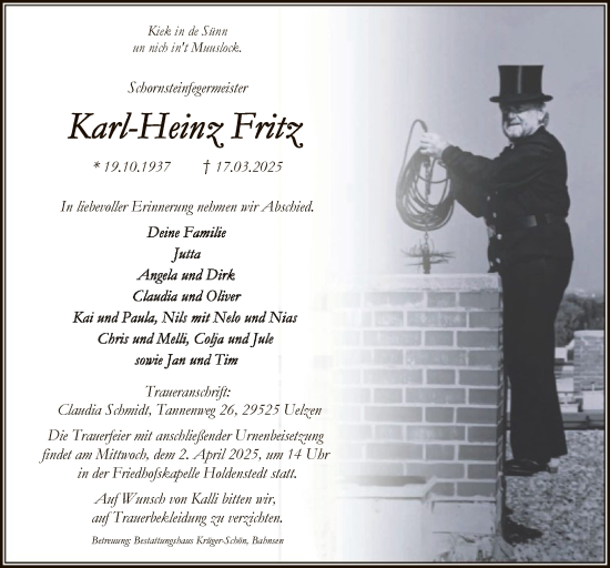 Traueranzeige von Karl-Heinz Fritz von UEL