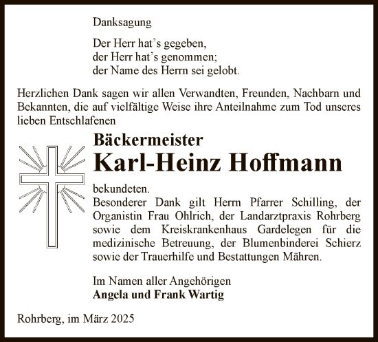 Traueranzeige von Karl-Heinz Hoffmann von UEL