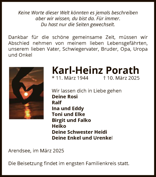 Traueranzeige von Karl-Heinz Porath von UEL