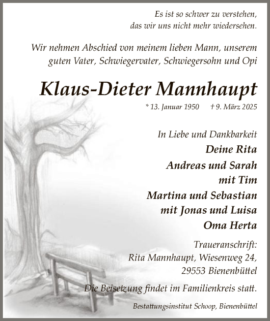 Traueranzeige von Klaus-Dieter Mannhaupt von UEL
