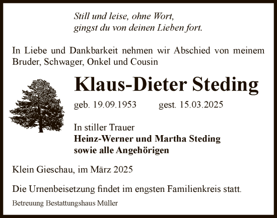 Traueranzeige von Klaus-Dieter Steding von UEL