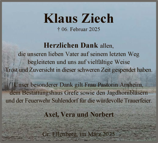 Traueranzeige von Klaus Ziech von UEL