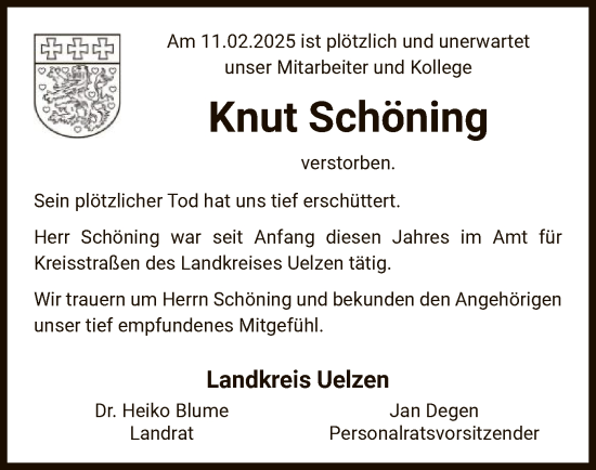 Traueranzeige von Knut Schöning von UEL