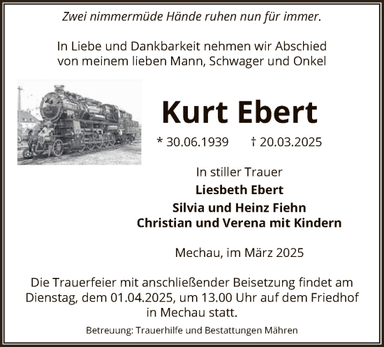 Traueranzeige von Kurt Ebert von UEL