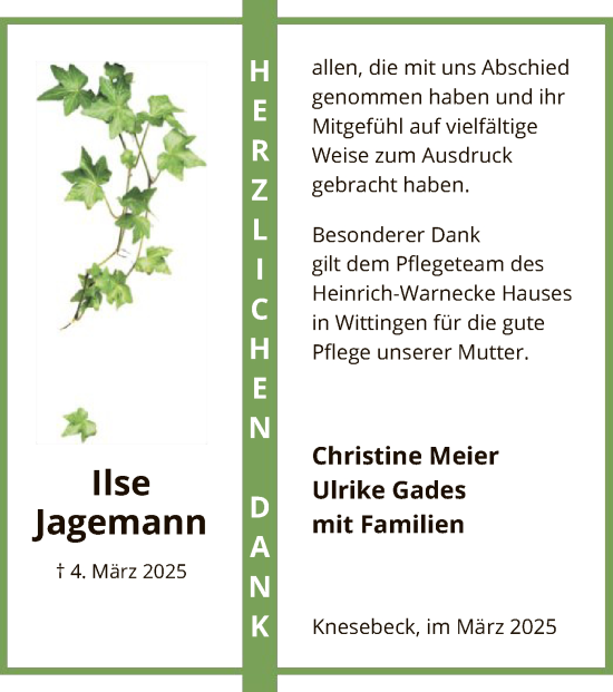Traueranzeige von Lise Jagemann von UEL