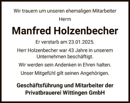 Traueranzeige von Manfred Holzenbecher von UEL