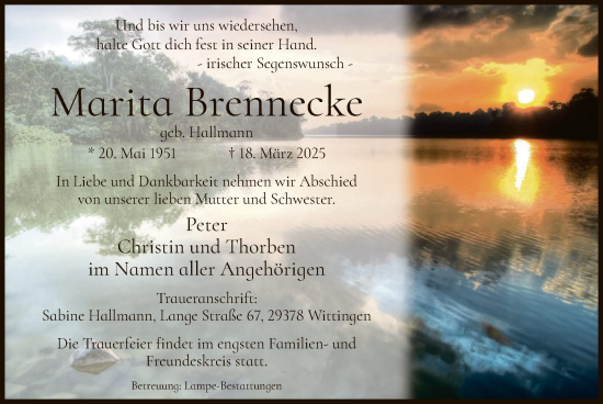 Traueranzeige von Marita Brennecke von UEL