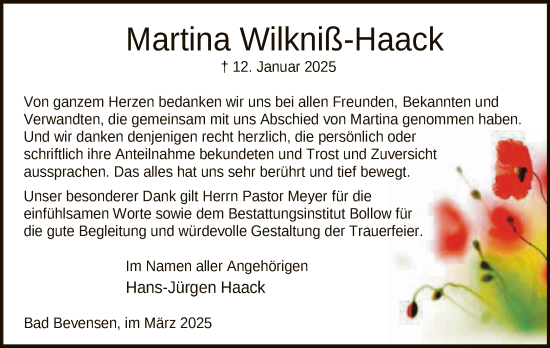 Traueranzeige von Martina Wilkniß-Haack von UEL