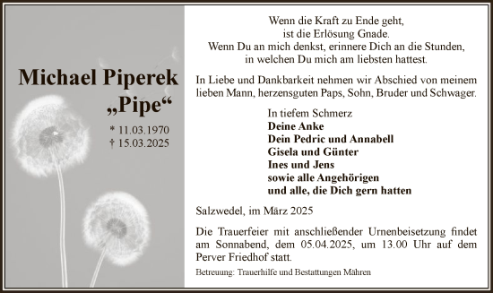 Traueranzeige von Michael Piperek von UEL