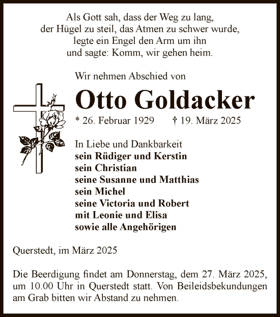 Traueranzeige von Otto Goldacker von UEL
