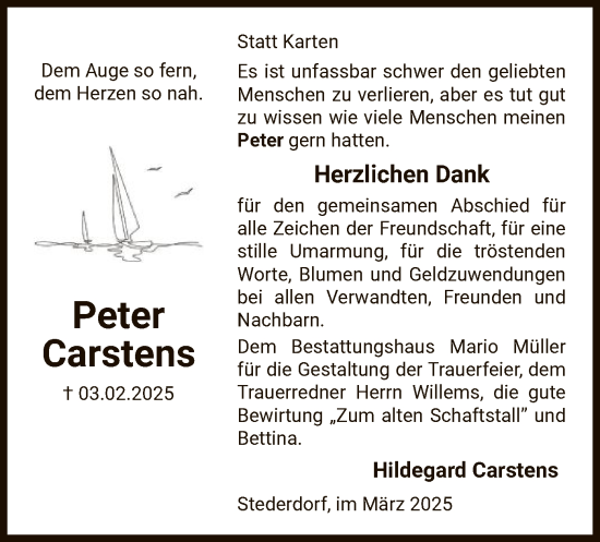 Traueranzeige von Peter Carstens von UEL