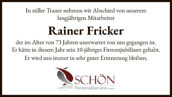 Traueranzeige von Rainer Fricker von UEL