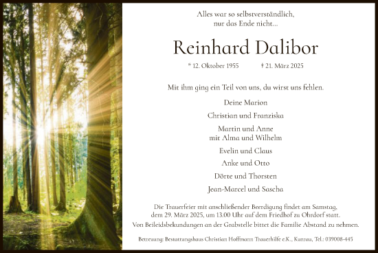 Traueranzeige von Reinhard Dalibor von UEL