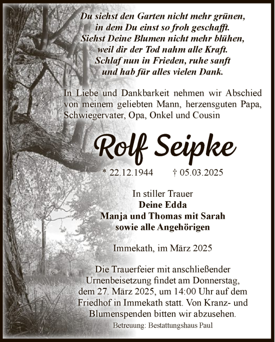 Traueranzeige von Rolf Seipke von UEL