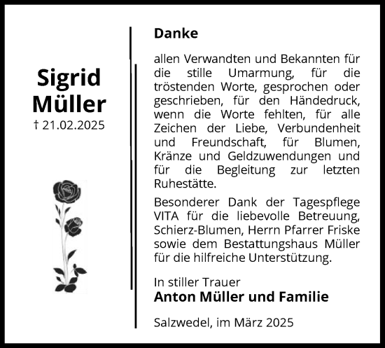 Traueranzeige von Sigrid Müller von UEL