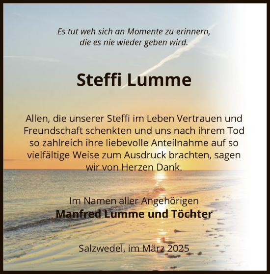 Traueranzeige von Steffi Lumme von UEL