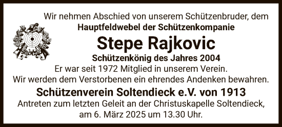 Traueranzeige von Stepe Rajkovic von UEL