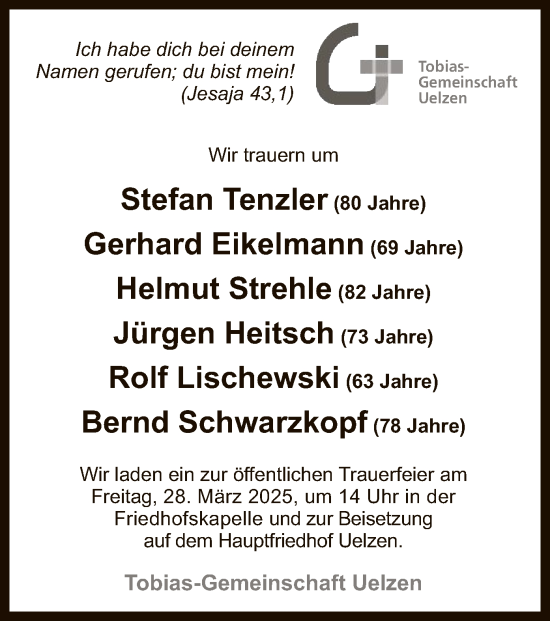 Traueranzeige von Sterbetafel vom 22.03.2025 von UEL