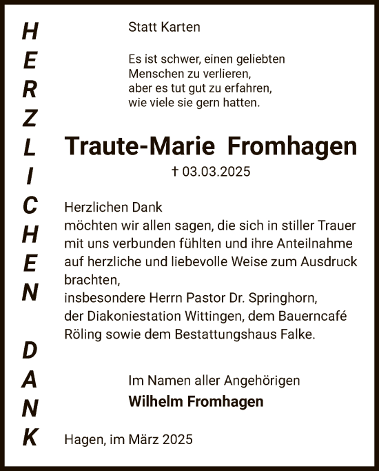 Traueranzeige von Traute-Marie Fromhagen von UEL