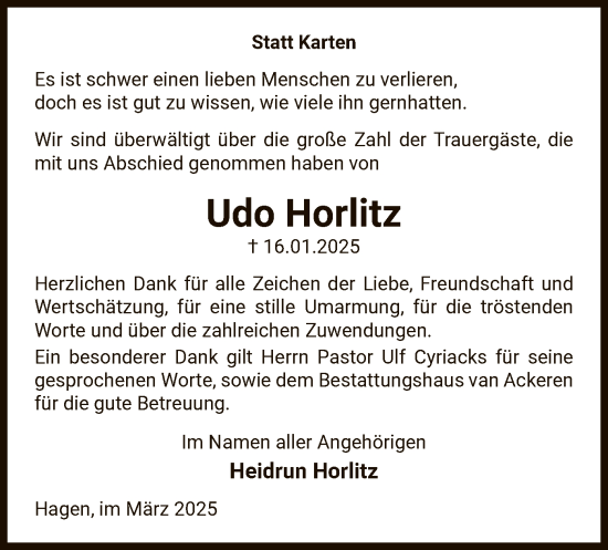 Traueranzeige von Udo Horlitz von UEL