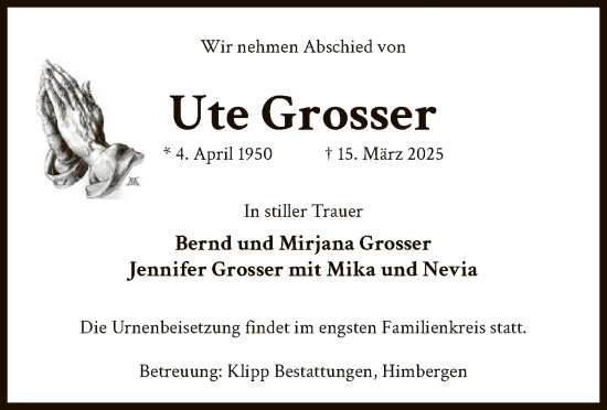 Traueranzeige von Ute Grosser von UEL