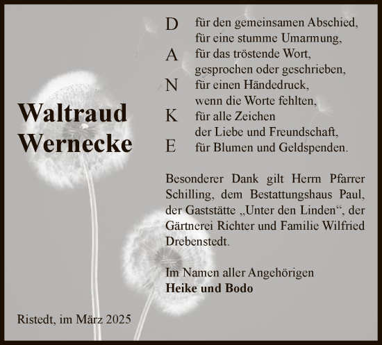Traueranzeige von Waltraud Wernecke von UEL