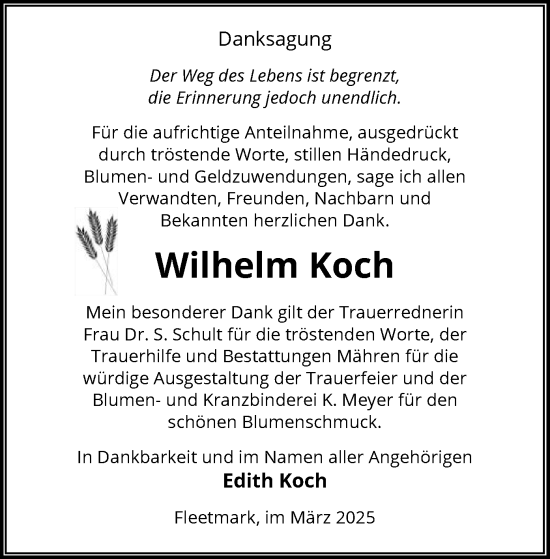 Traueranzeige von Wilhelm Koch von UEL