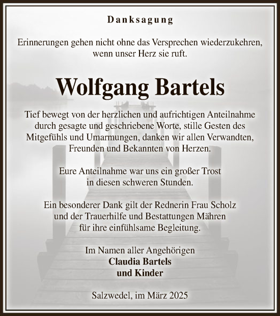 Traueranzeige von Wolfgang Bartels von UEL