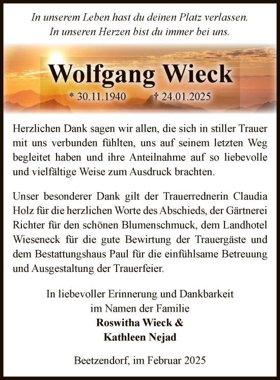 Traueranzeige von Wolfgang Wieck von UEL