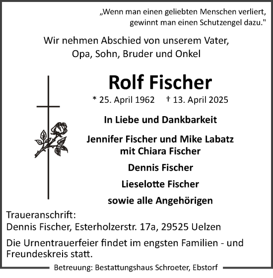 Traueranzeige von Rolf Fischer von AZ Uelzen 