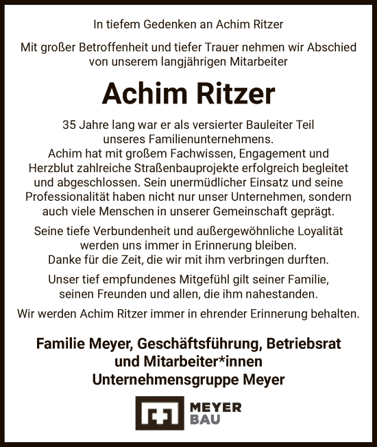 Traueranzeige von Achim Ritzer von UEL
