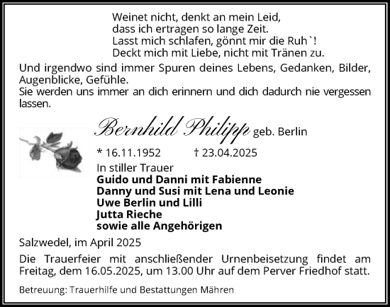 Traueranzeige von Bernhild Philipp von UEL