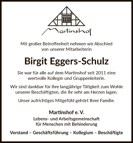 Traueranzeige von Birgit Eggers-Schulz von UEL