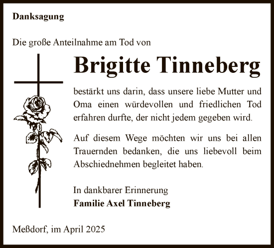 Traueranzeige von Brigitte Tinneberg von UEL