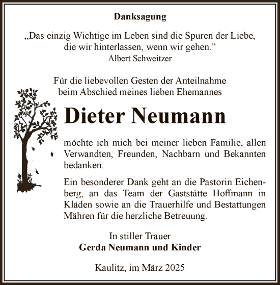 Traueranzeige von Dieter Neumann von UEL