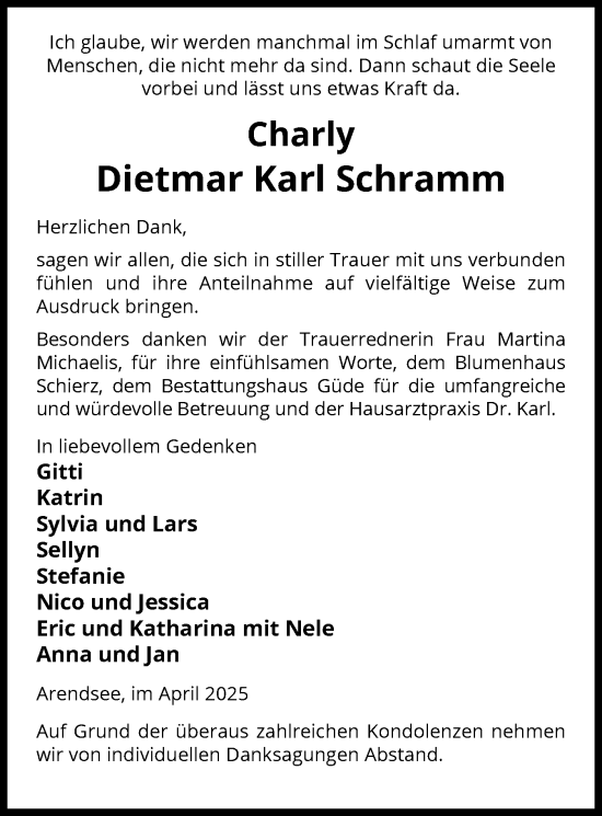 Traueranzeige von Dietmar Karl Schramm von UEL