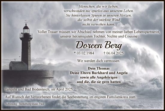 Traueranzeige von Doreen Berg von UEL