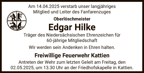 Traueranzeige von Edgar Hilke von UEL