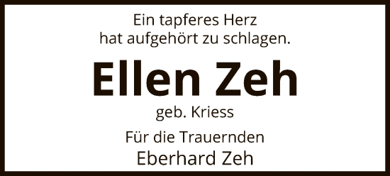 Traueranzeige von Ellen Zeh von UEL