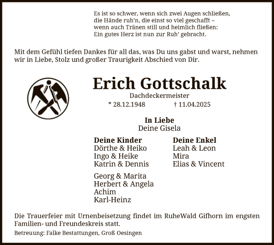 Traueranzeige von Erich Gottschalk von UEL