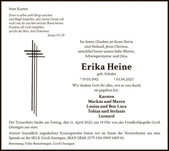 Traueranzeige von Erika Heine von UEL
