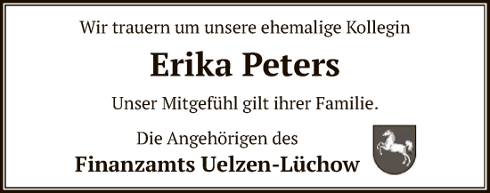 Traueranzeige von Erika Peters von UEL