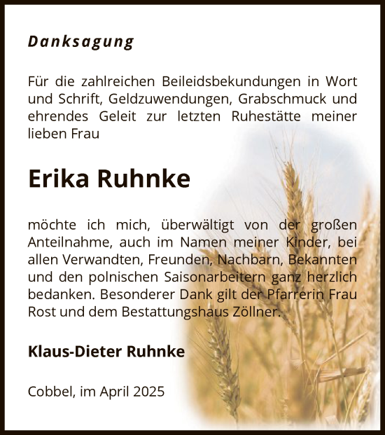 Traueranzeige von Erika Ruhnke von UEL