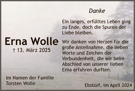Traueranzeige von Erna Wolle von UEL
