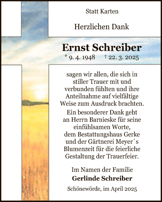 Traueranzeige von Ernst Schreiber von UEL