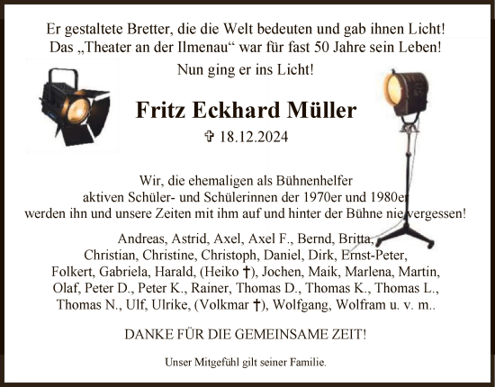 Traueranzeige von Fritz Eckhard Müller von UEL