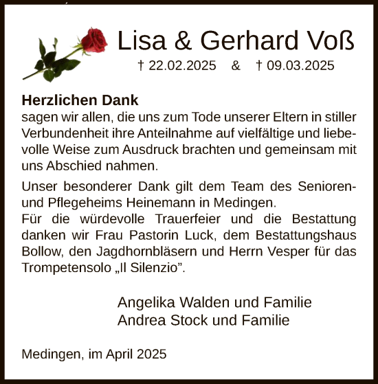 Traueranzeige von Gerhard Voß von UEL