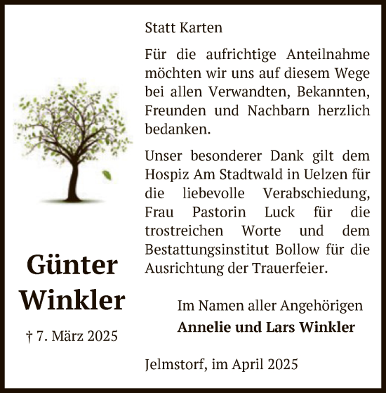 Traueranzeige von Günter Winkler von UEL